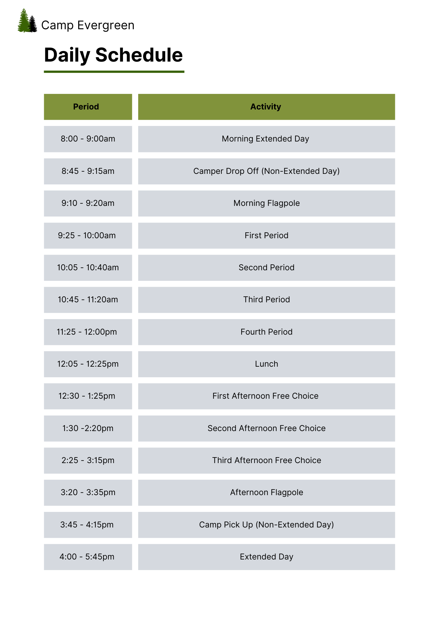 daily schedule